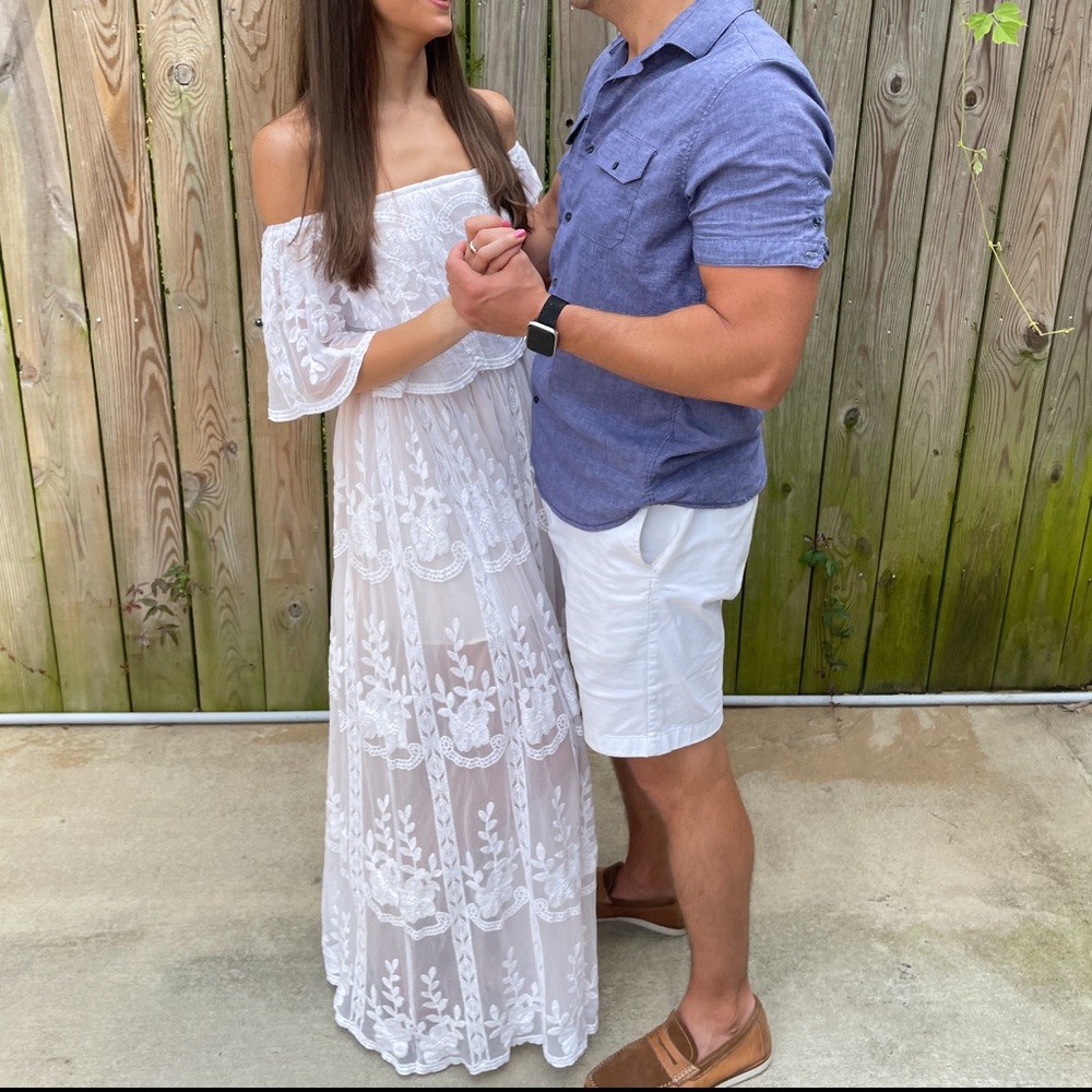 VICI Dolls Boho off the shoulder white lace maxi dress